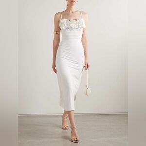 Maygel Coronel White Spaghetti Strap Floral Appliqué Midi Dress One Size